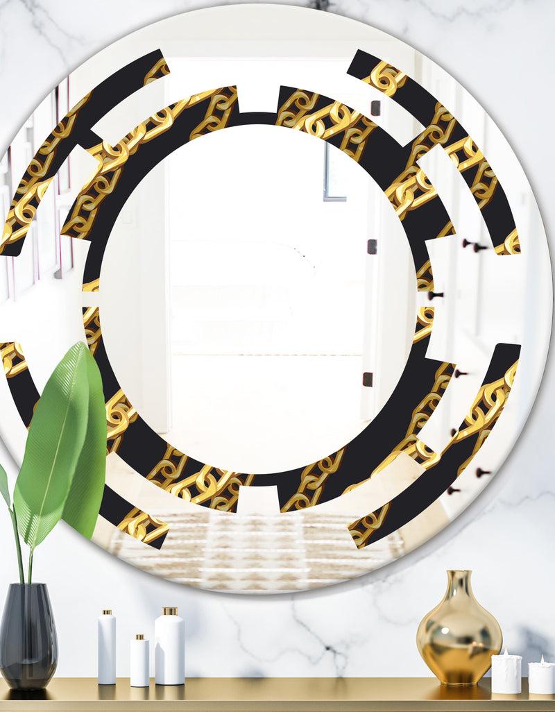 DesignQ Golden ZigZag Chain - Modern Round or Oval Wall Mirror - Space