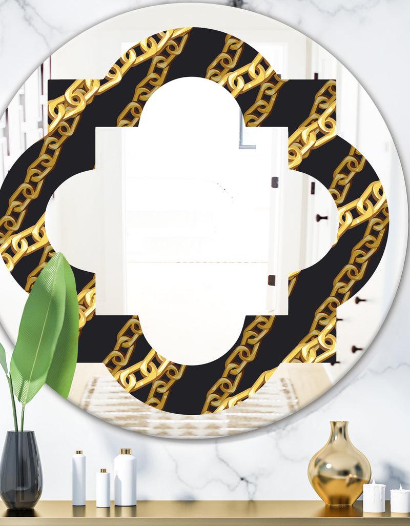 DesignQ Golden ZigZag Chain - Modern Round or Oval Wall Mirror - Quatrefoil