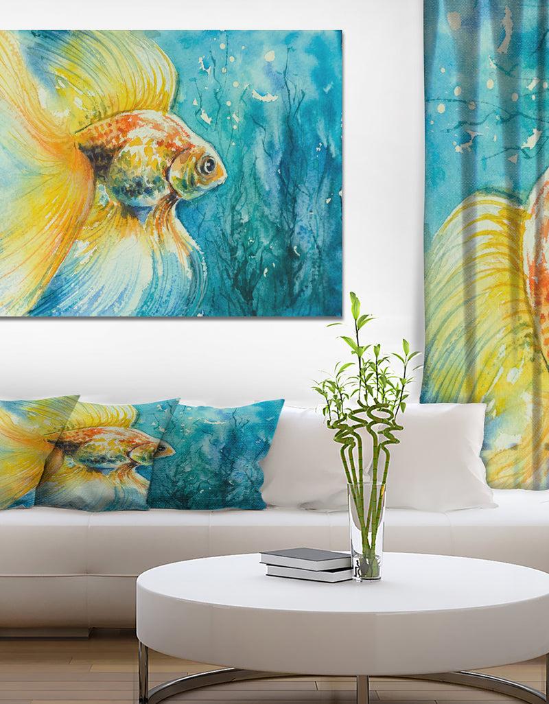 DesignQ Goldfish in water - Animals Painting Print on Wrapped Canvas