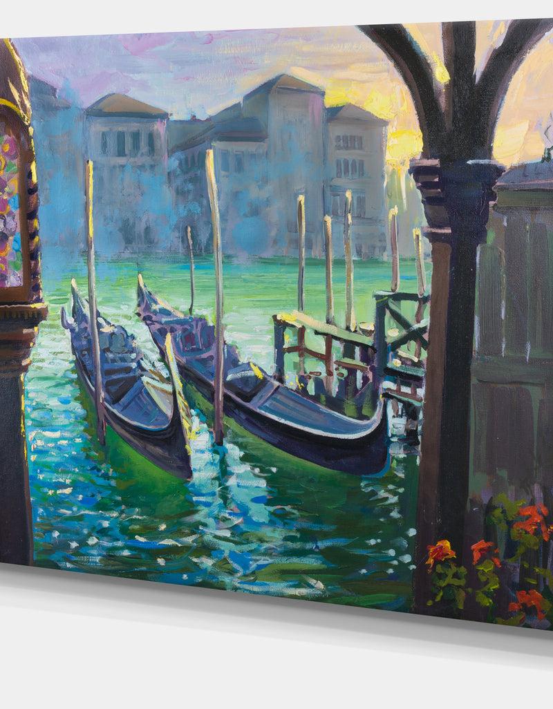 DesignQ Gondolas In Venice - Landscape Painting Canvas Print