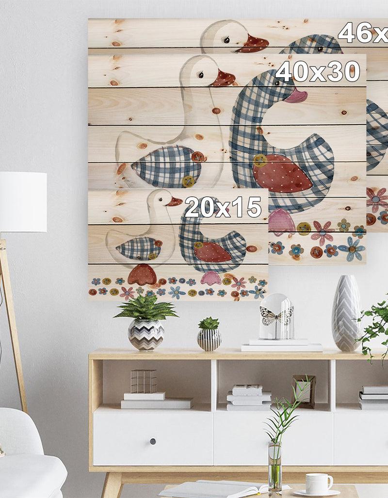 DesignQ Goose. Cartoon Farm Animal. Cute Pet Watercolor Illustration. - Animals Painting Print On Natural Pine Wood
