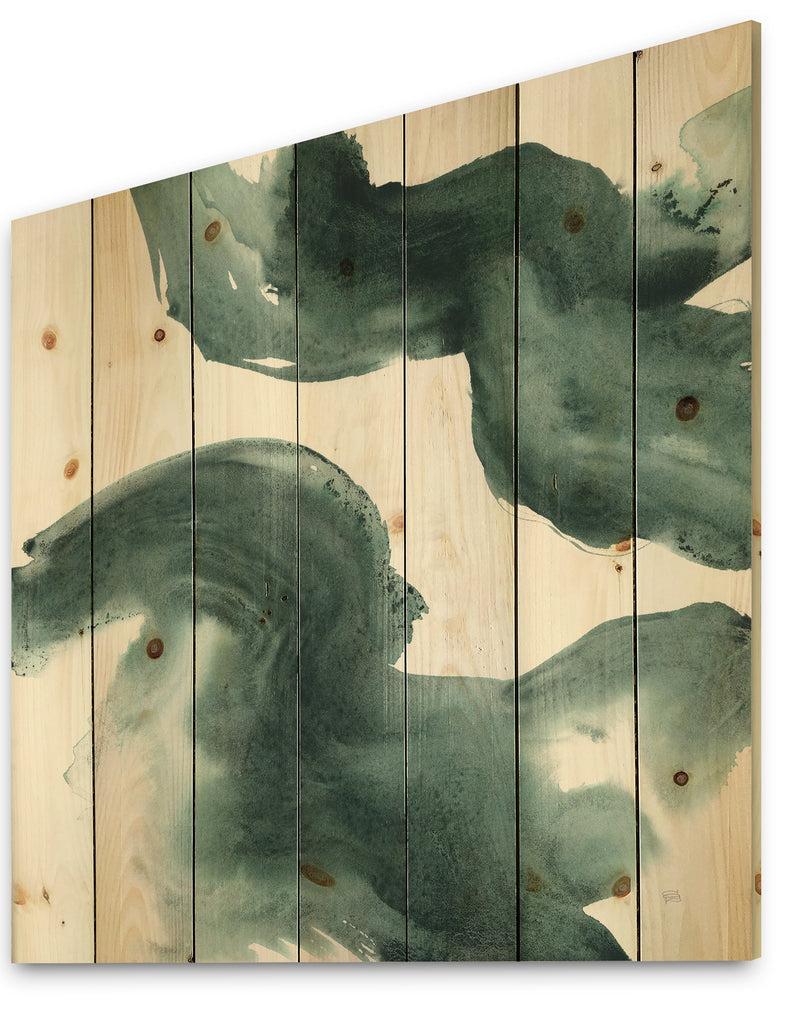 DesignQ Gouache Green On Gray I - Modern & Transitional Print On Natural Pine Wood