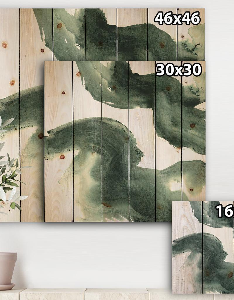 DesignQ Gouache Green On Gray I - Modern & Transitional Print On Natural Pine Wood