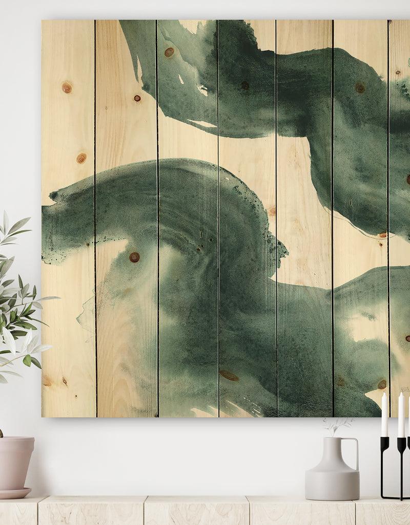 DesignQ Gouache Green on Gray I - Modern & Transitional Print on Natural Pine Wood
