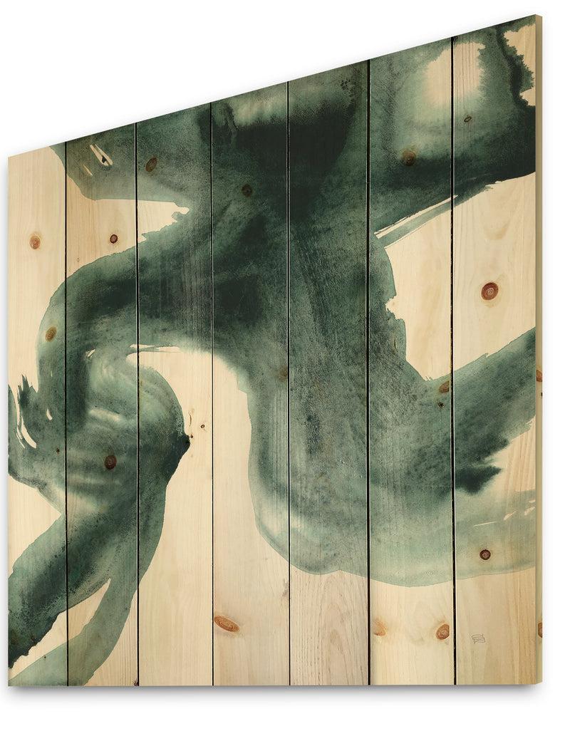 DesignQ Gouache Green On Gray II - Modern & Transitional Print On Natural Pine Wood