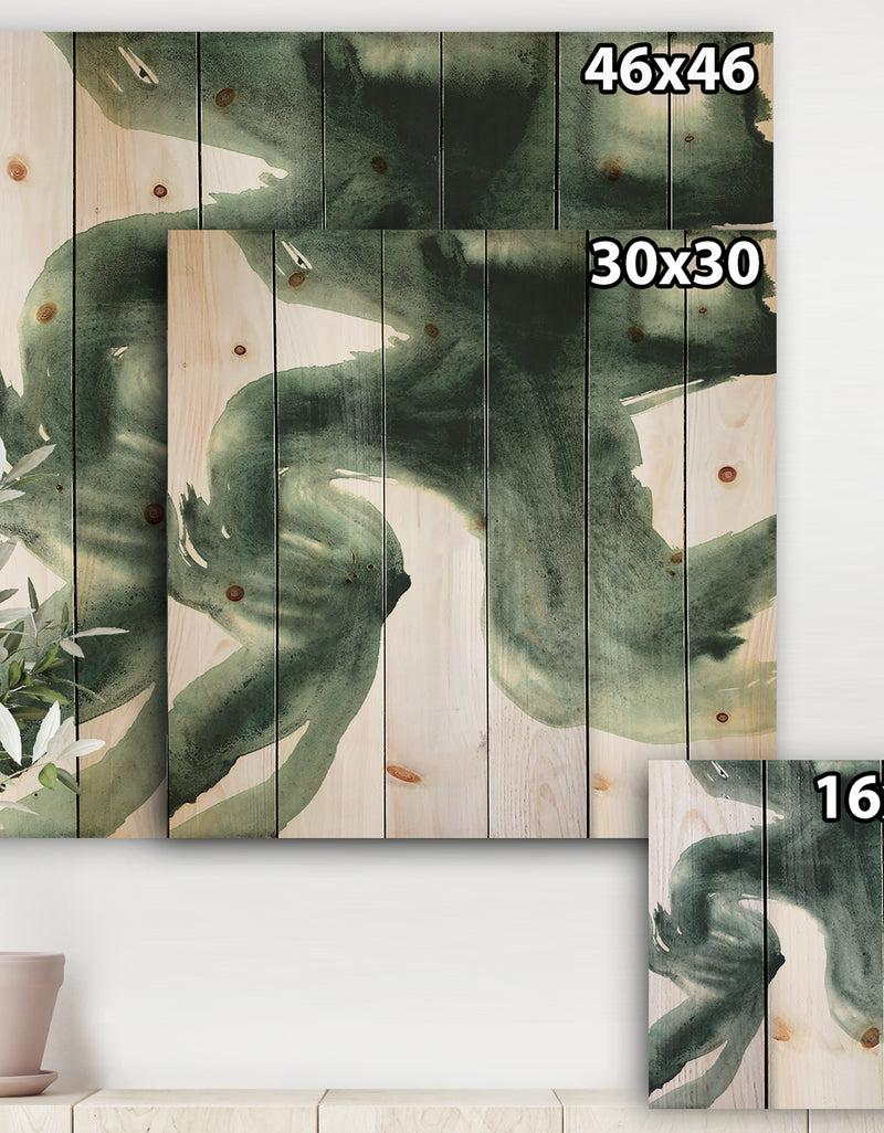 DesignQ Gouache Green On Gray II - Modern & Transitional Print On Natural Pine Wood