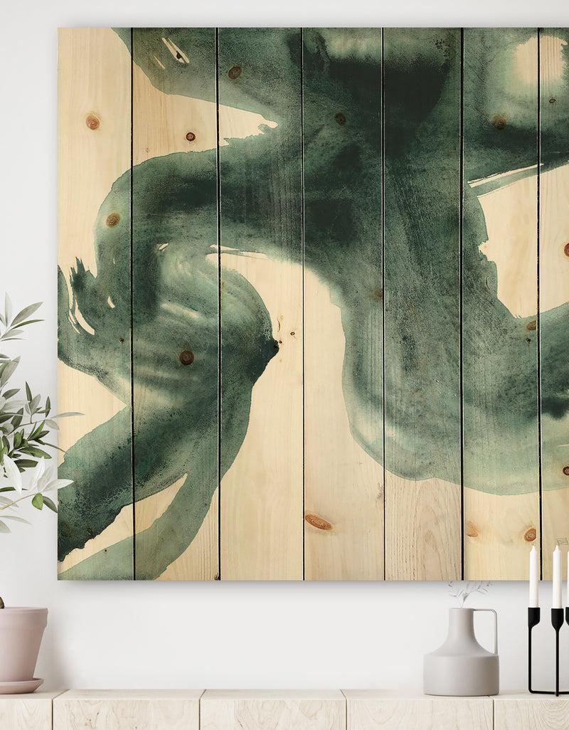 DesignQ Gouache Green on Gray II - Modern & Transitional Print on Natural Pine Wood