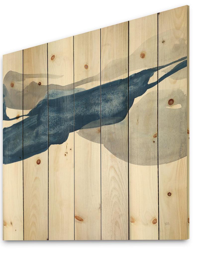 DesignQ Gouache Sapphire On Gray II - Modern & Transitional Print On Natural Pine Wood