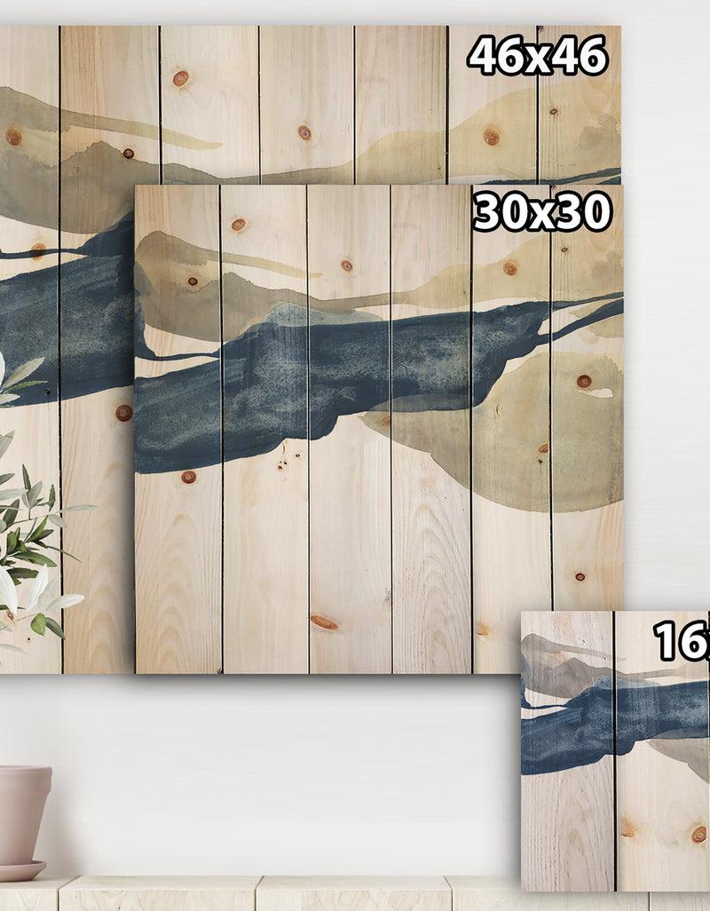 DesignQ Gouache Sapphire On Gray II - Modern & Transitional Print On Natural Pine Wood