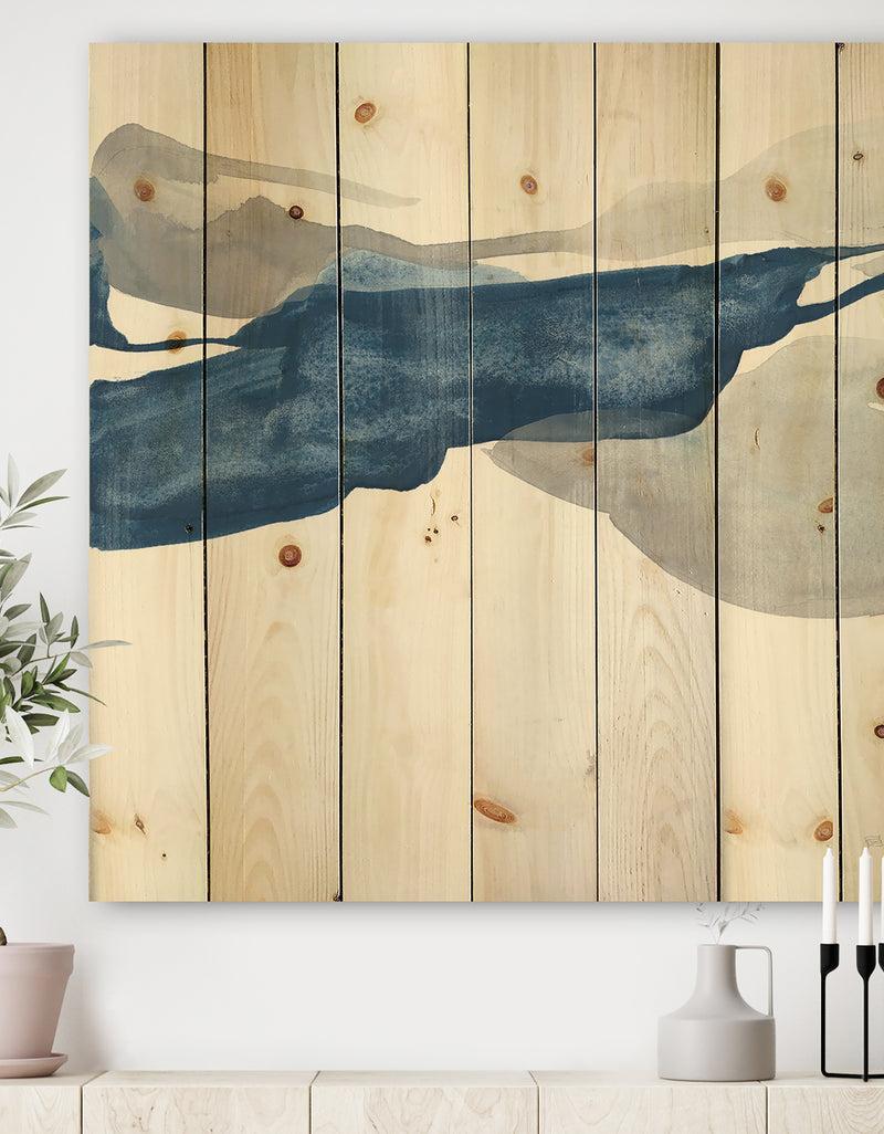 DesignQ Gouache Sapphire on Gray II - Modern & Transitional Print on Natural Pine Wood