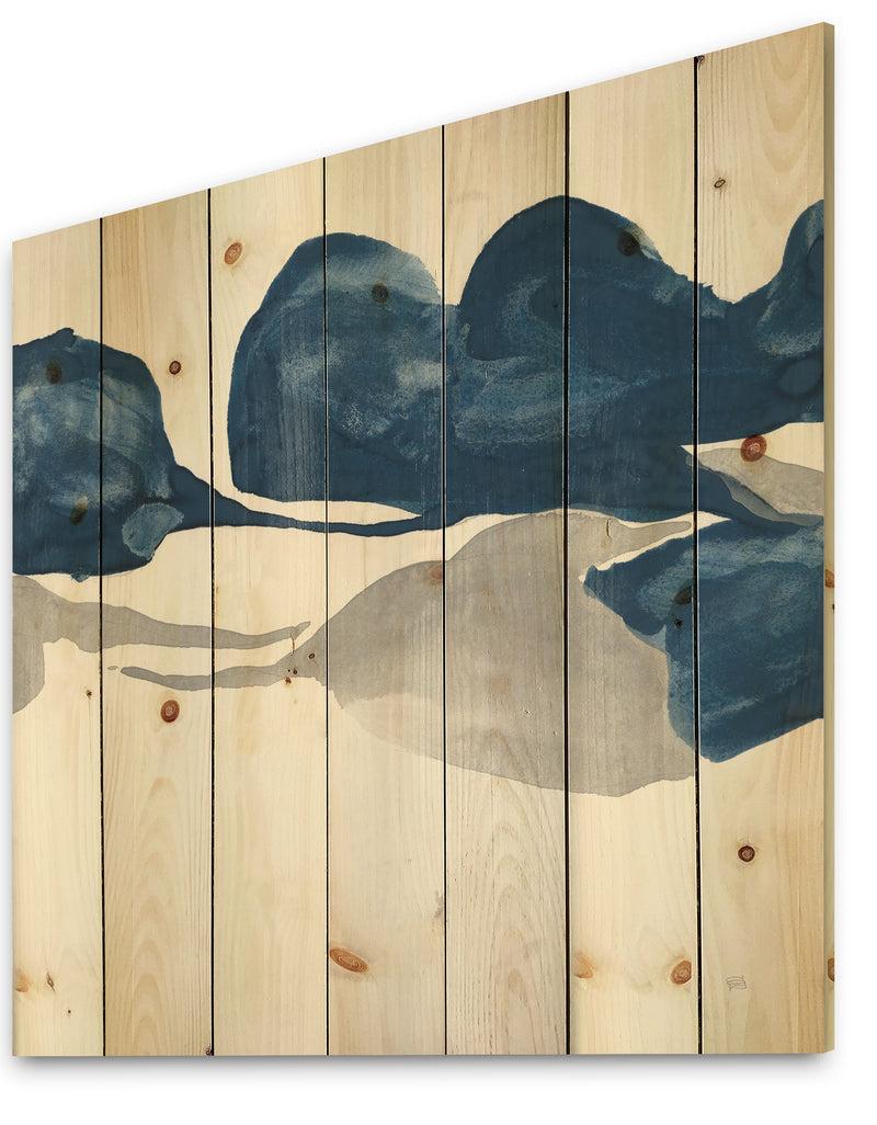 DesignQ Gouache Sapphire On Gray III - Modern & Transitional Print On Natural Pine Wood
