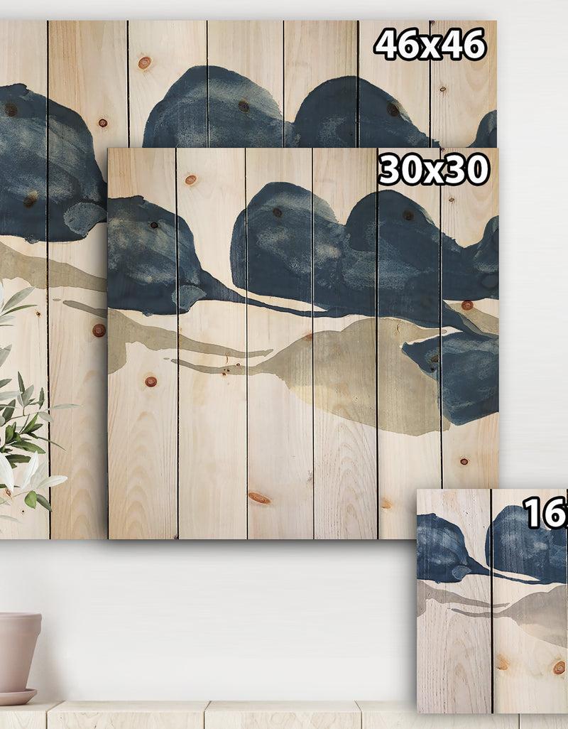 DesignQ Gouache Sapphire On Gray III - Modern & Transitional Print On Natural Pine Wood