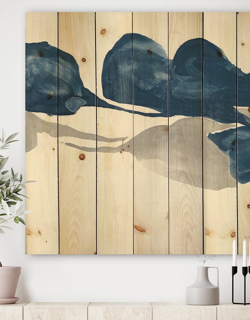 DesignQ Gouache Sapphire on Gray III - Modern & Transitional Print on Natural Pine Wood