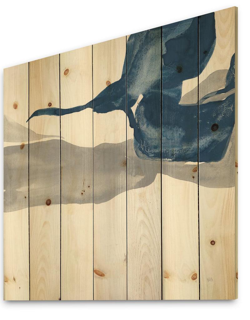 DesignQ Gouache Sapphire On Gray IV - Modern & Transitional Print On Natural Pine Wood