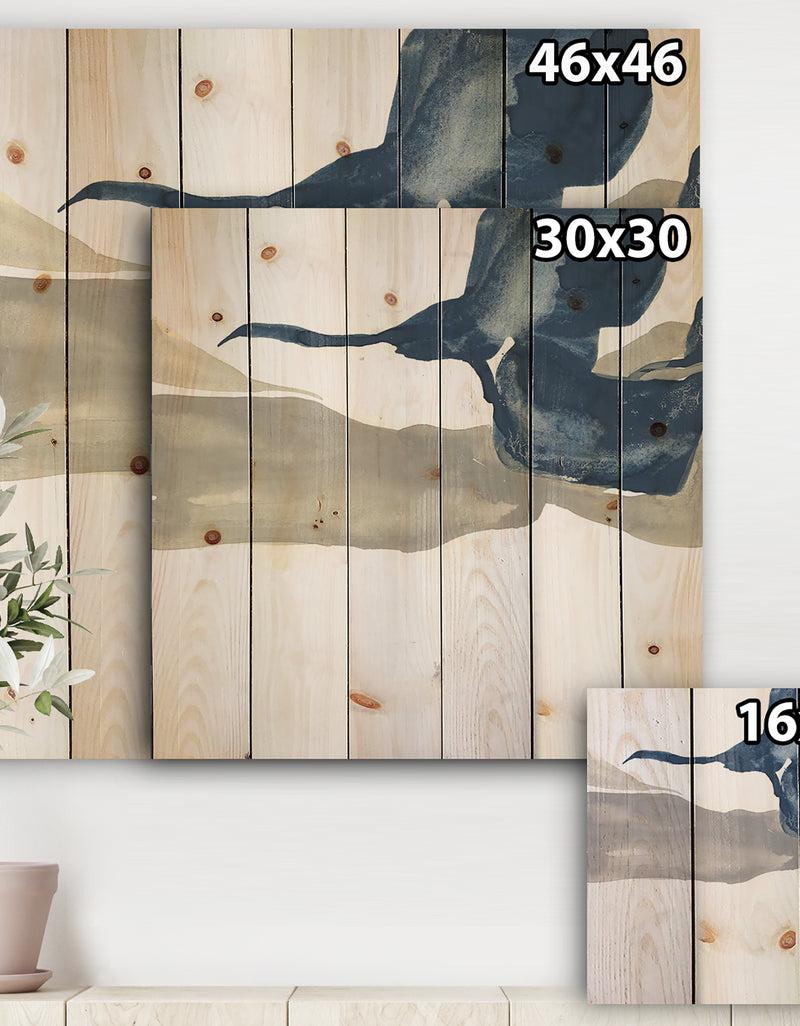 DesignQ Gouache Sapphire On Gray IV - Modern & Transitional Print On Natural Pine Wood