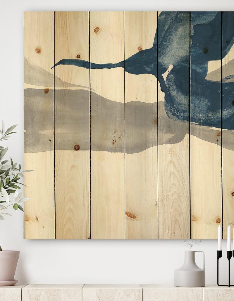 DesignQ Gouache Sapphire on Gray IV - Modern & Transitional Print on Natural Pine Wood