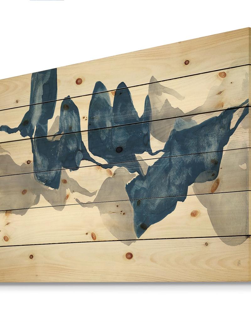 DesignQ Gouache Sapphire On Gray - Modern & Contemporary Print On Natural Pine Wood