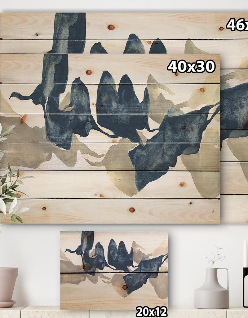 DesignQ Gouache Sapphire On Gray - Modern & Contemporary Print On Natural Pine Wood