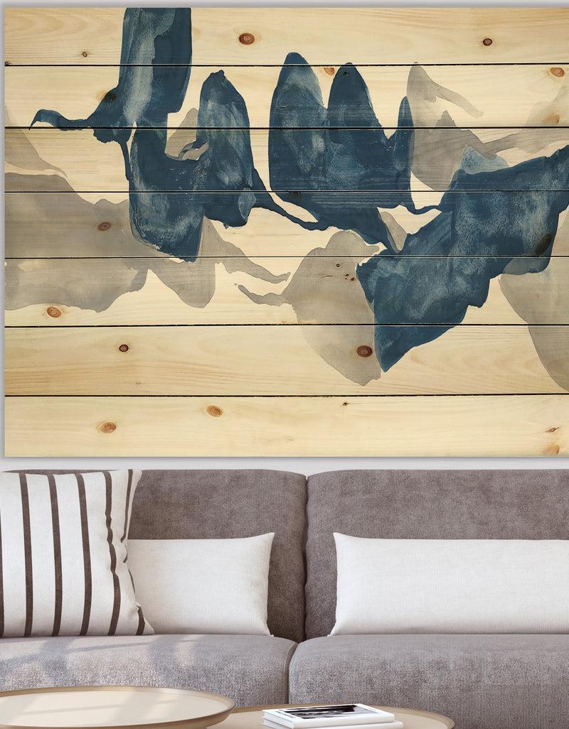 DesignQ Gouache Sapphire on Gray - Modern & Contemporary Print on Natural Pine Wood