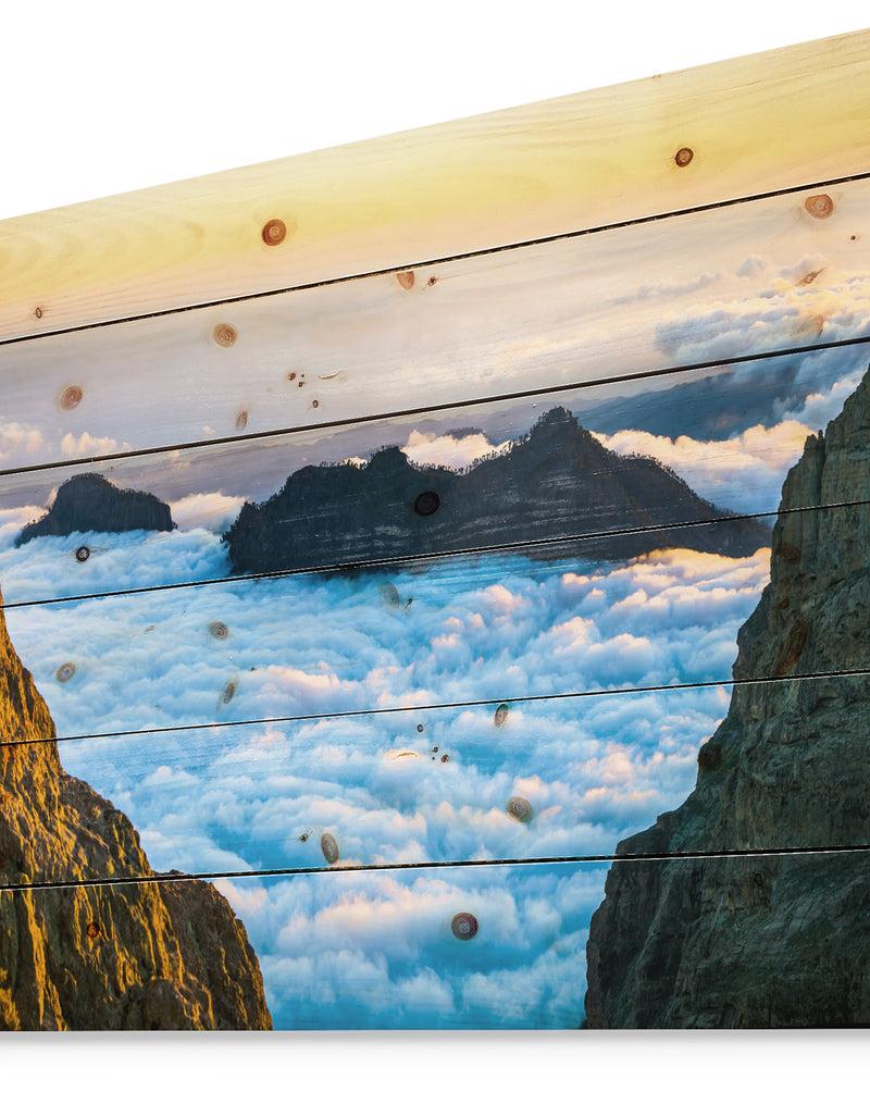 DesignQ Gran Canaria Sunset Over Clouds - Seashore Print On Natural Pine Wood