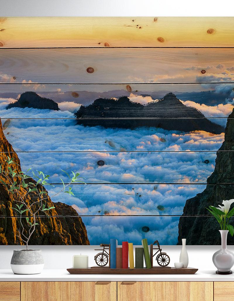 DesignQ Gran Canaria Sunset over Clouds - Seashore Print on Natural Pine Wood