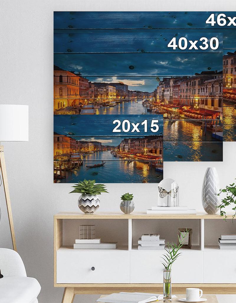 DesignQ Grand Canal At Night Venice - Cityscape Photo Print On Natural Pine Wood