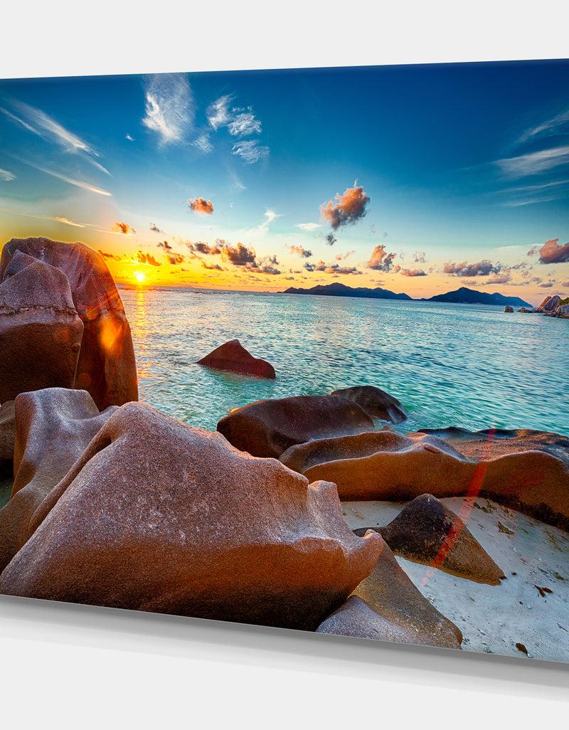 DesignQ Granite Boulders At Dramatic Sunset - Sea & Shore Photographic On Wrapped Canvas