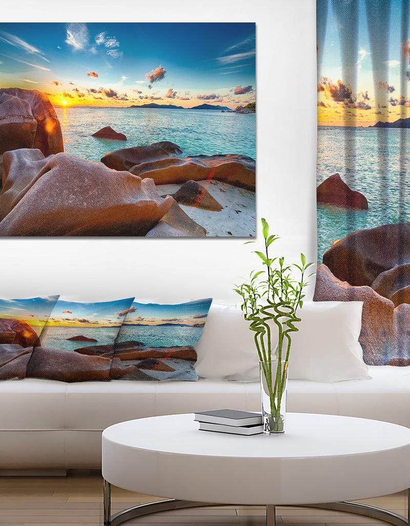 DesignQ Granite Boulders at Dramatic Sunset - Sea & Shore Photographic on wrapped Canvas