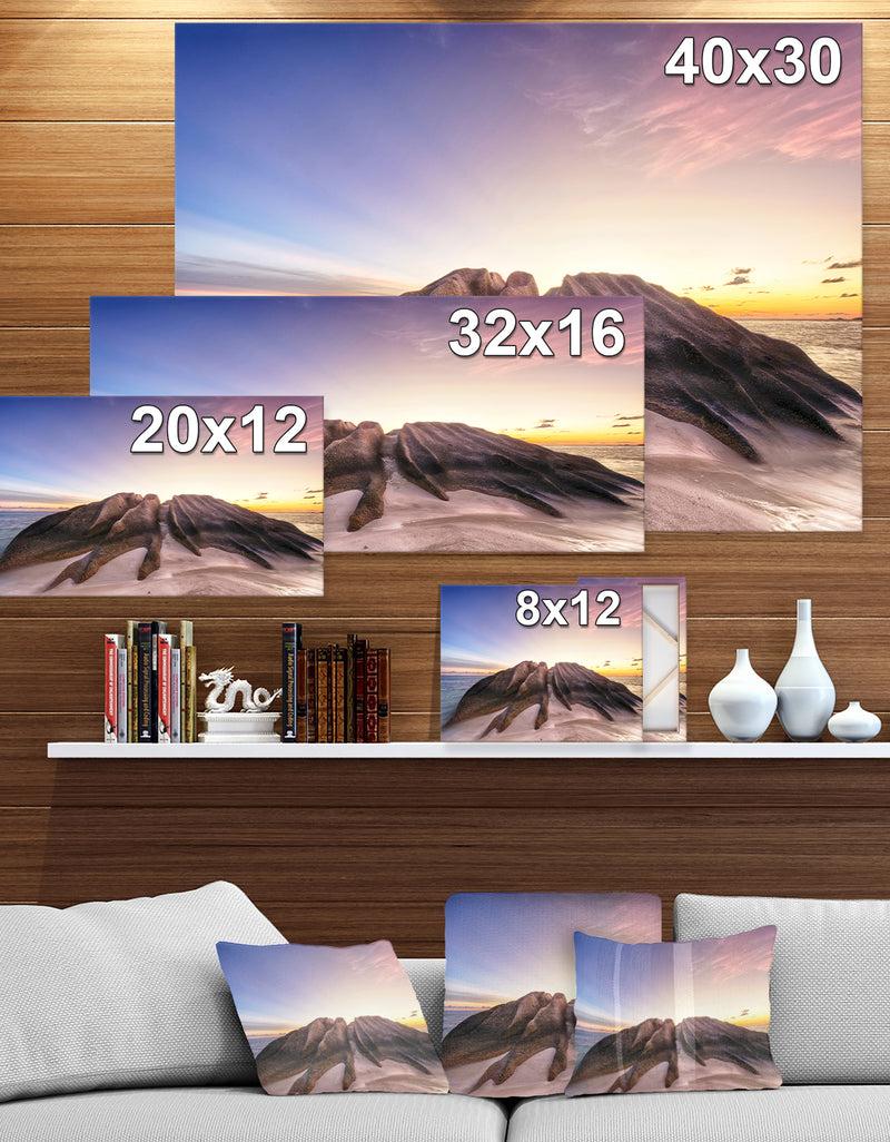 DesignQ Granite Boulders In Sand Beach - Sea & Shore Photographic On Wrapped Canvas