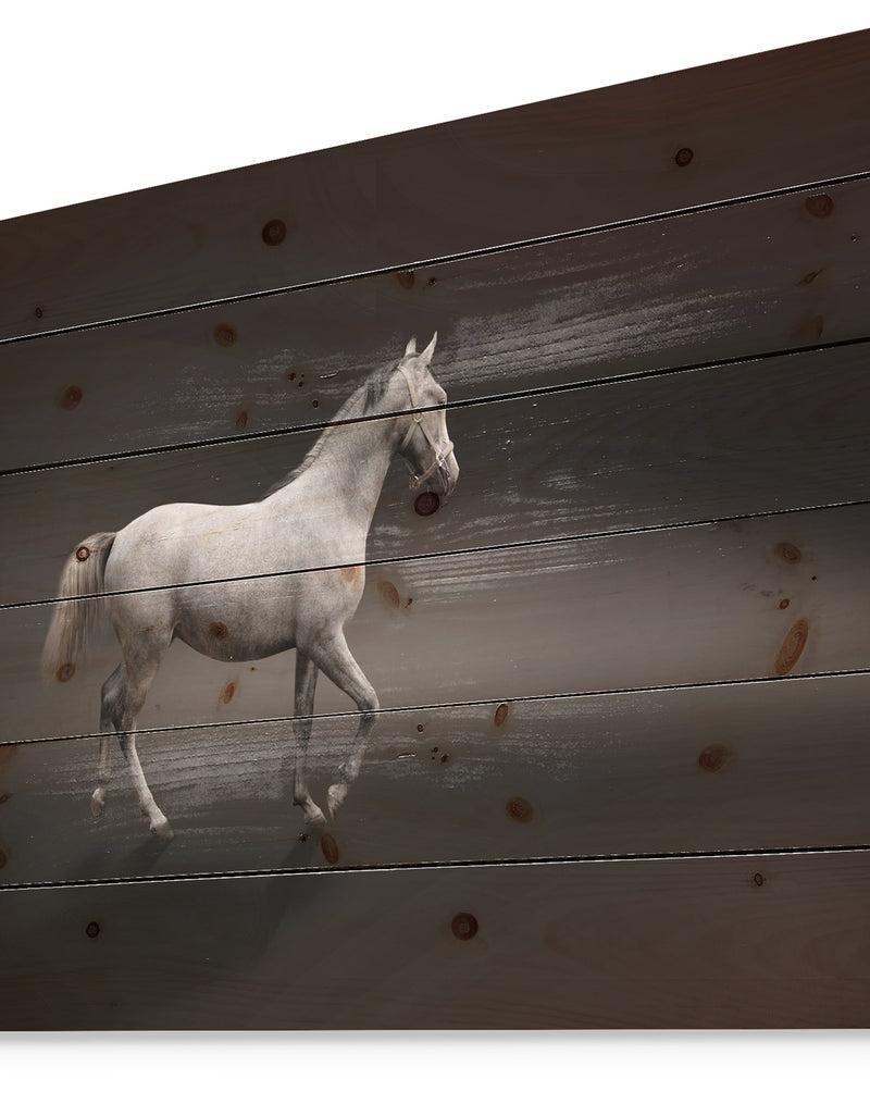 DesignQ Gray Horse - Farmhouse Animals Photographic Print On Natural Pine Wood