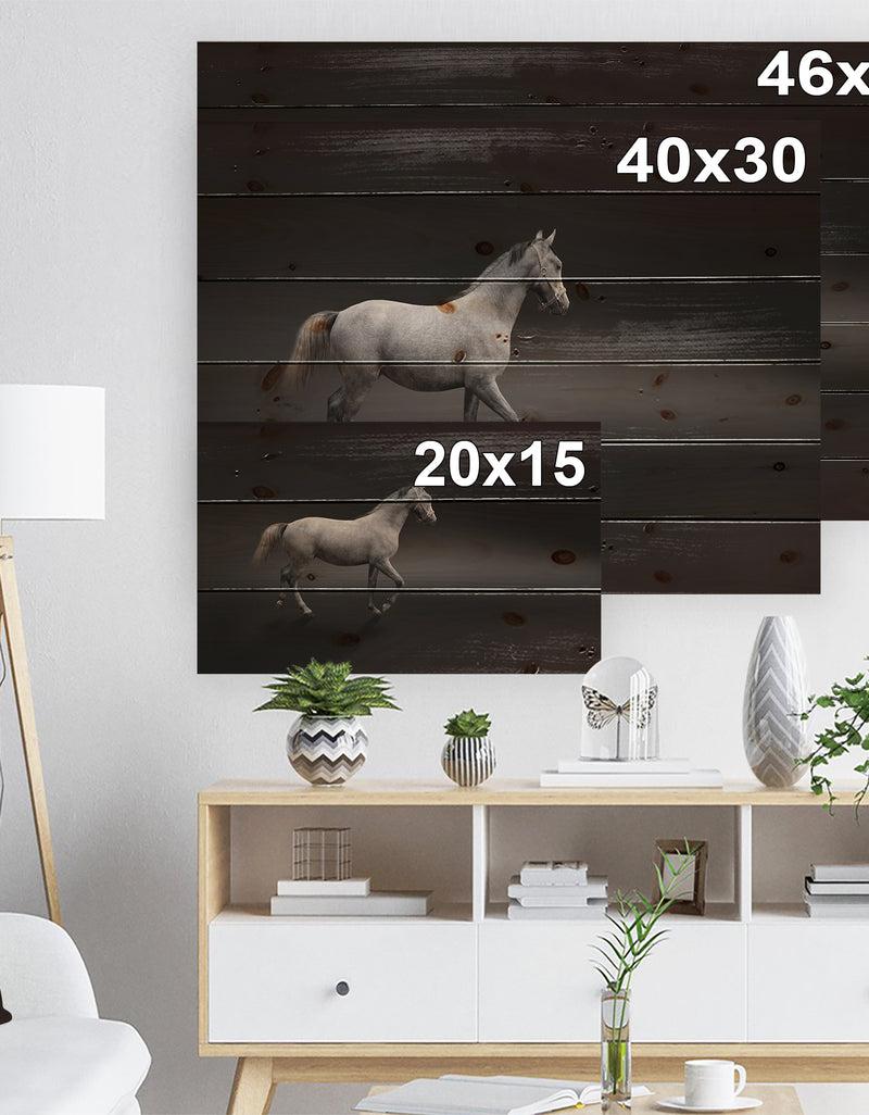 DesignQ Gray Horse - Farmhouse Animals Photographic Print On Natural Pine Wood