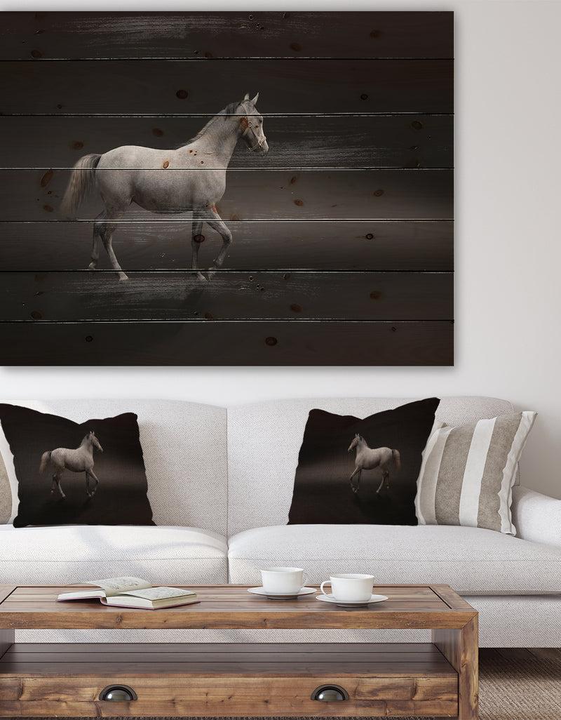 DesignQ Gray Horse - Farmhouse Animals Photographic Print on Natural Pine Wood