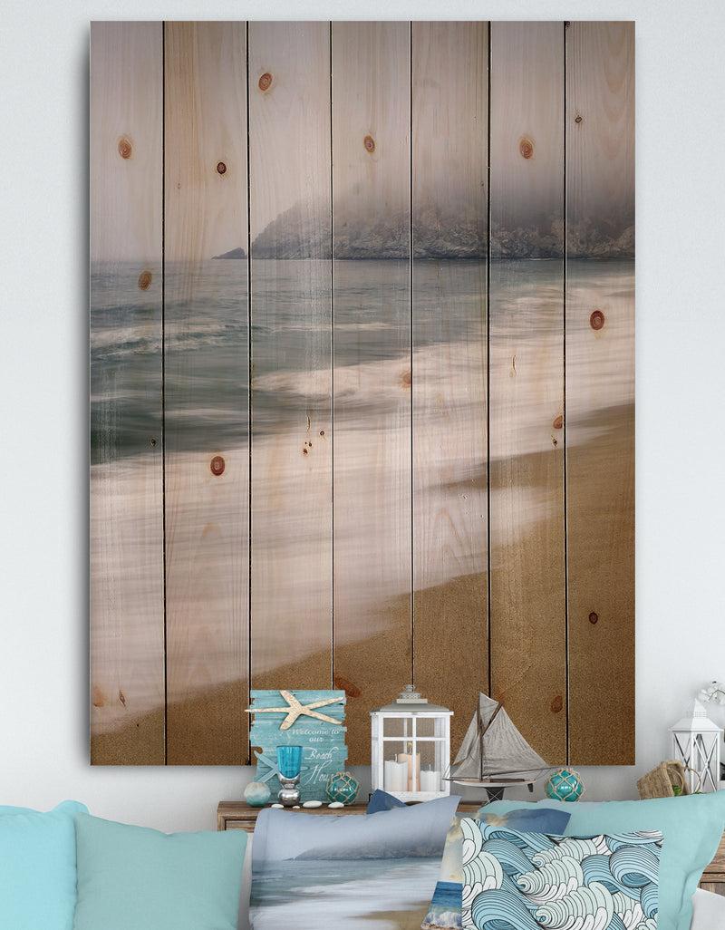 DesignQ Gray Whale Cove - Nautical & Coastal Print on Natural Pine Wood