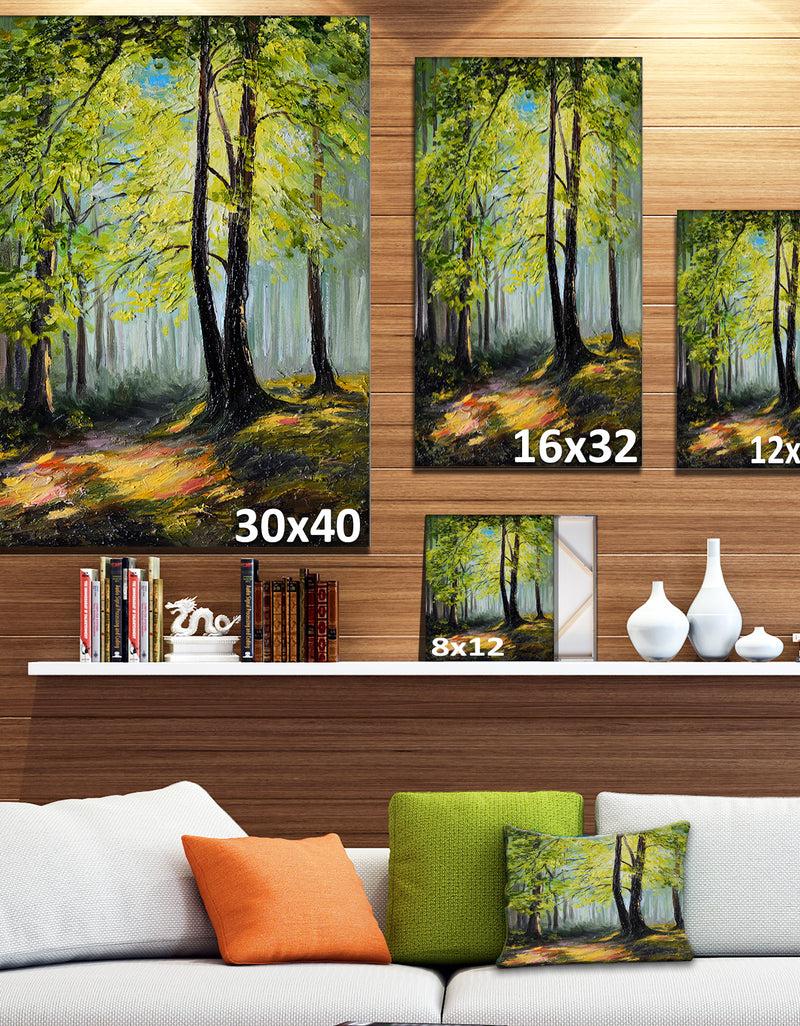 DesignQ Green Autumn Forest - Landscape Canvas Art Print