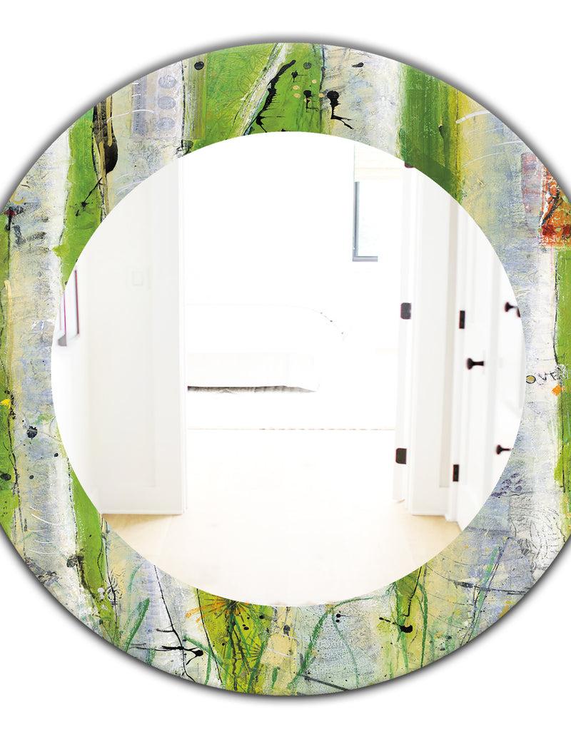 DesignQ Green Birch Forest - Traditional Mirror - Oval Or Round Wall Mirror