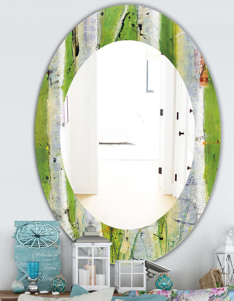 DesignQ Green Birch Forest - Traditional Mirror - Oval Or Round Wall Mirror