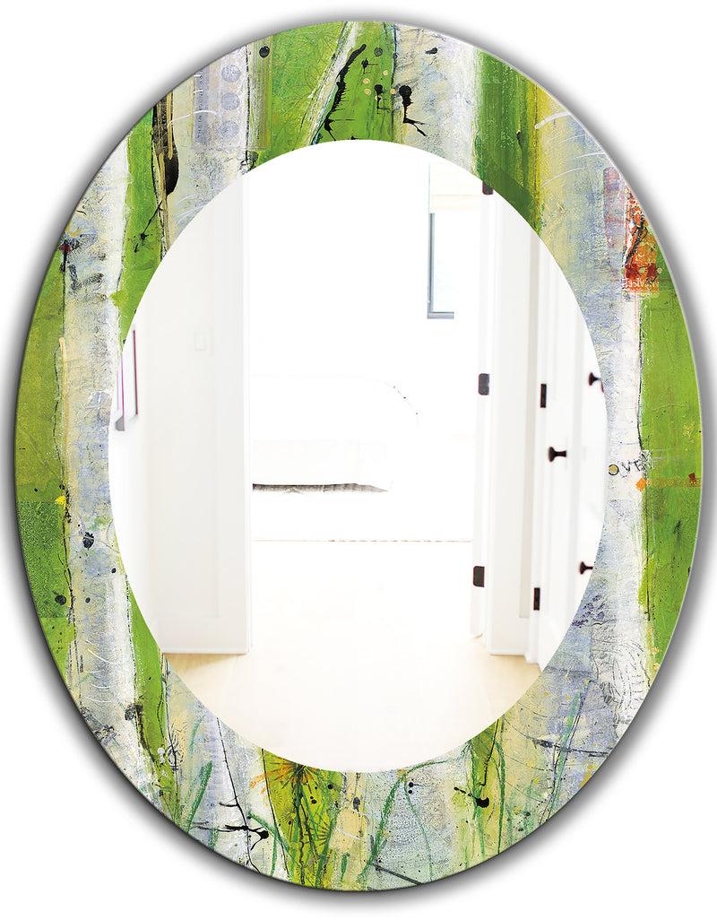 DesignQ Green Birch Forest - Traditional Mirror - Oval Or Round Wall Mirror