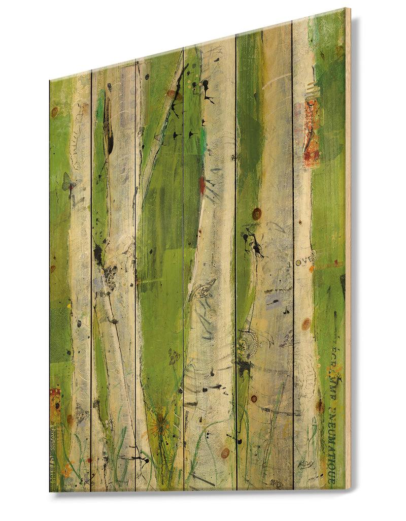DesignQ Green Birch Forest - Traditional Print On Natural Pine Wood