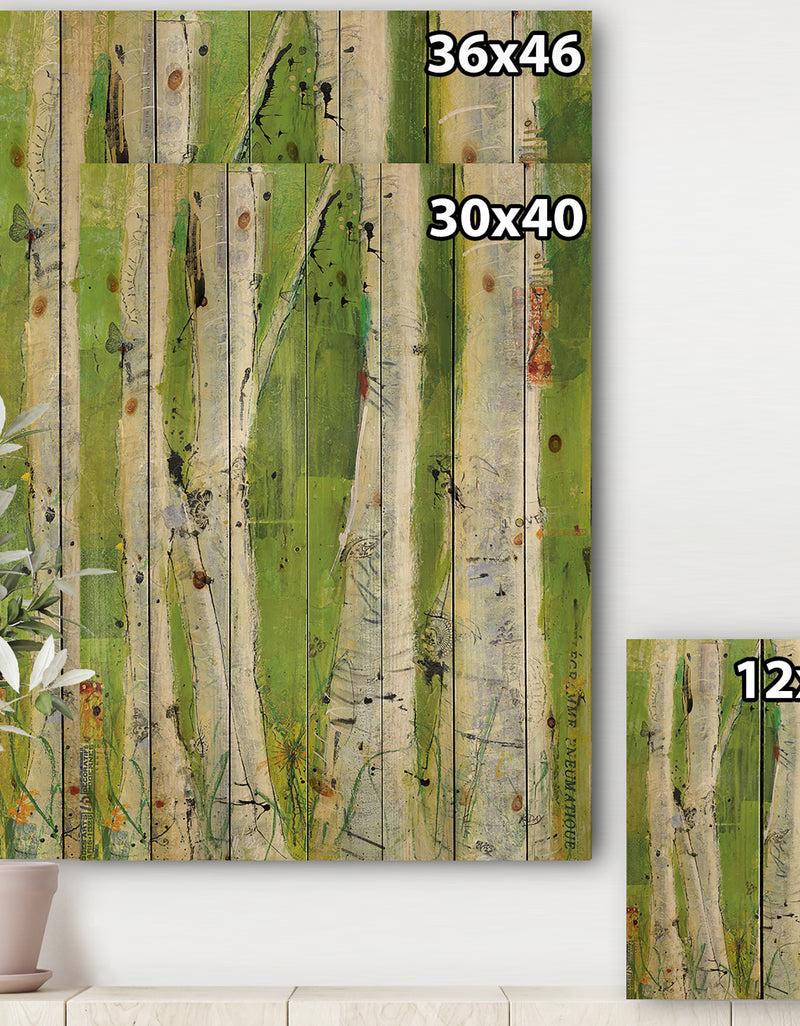DesignQ Green Birch Forest - Traditional Print On Natural Pine Wood