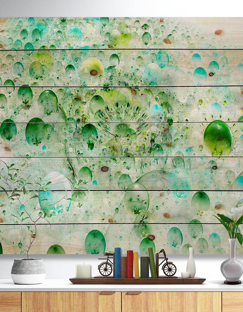 DesignQ Green Blue Fractal Molecules - Abstract Print on Natural Pine Wood