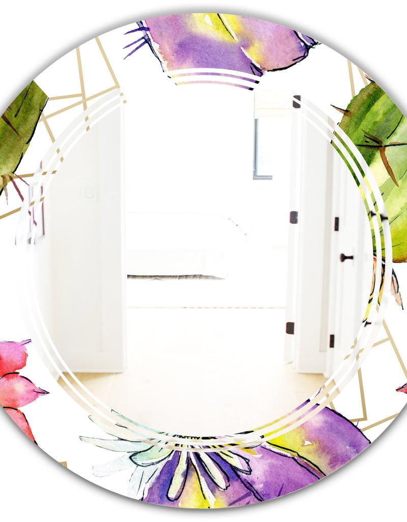 DesignQ Green Cactus Pattern - Cottage Round Or Oval Wall Mirror - Triple C