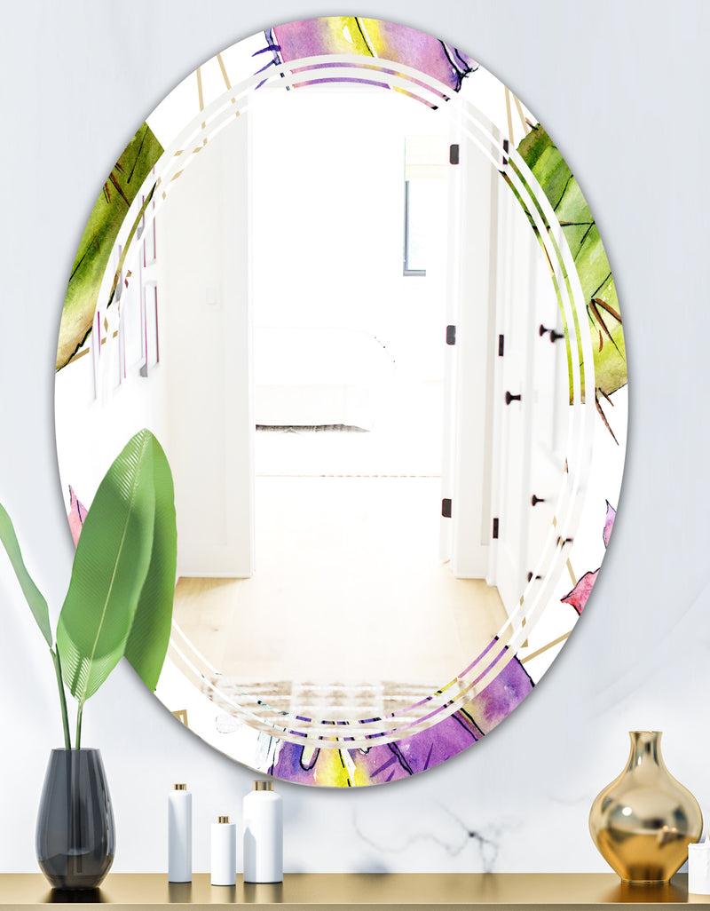 DesignQ Green Cactus Pattern - Cottage Round Or Oval Wall Mirror - Triple C