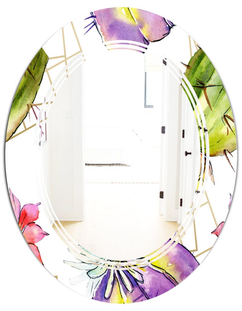 DesignQ Green Cactus Pattern - Cottage Round Or Oval Wall Mirror - Triple C