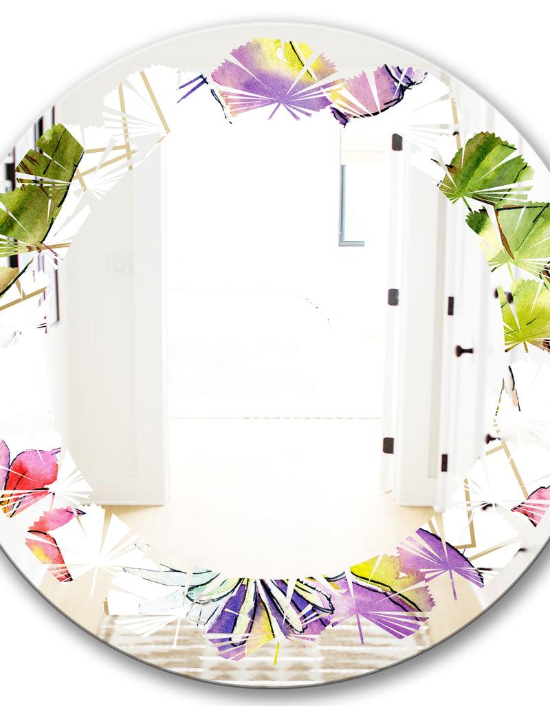 DesignQ Green Cactus Pattern - Cottage Round Or Oval Wall Mirror - Leaves