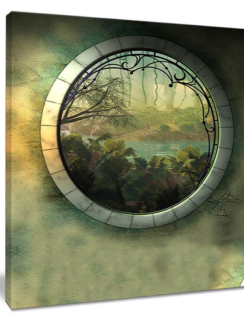 DesignQ Green Fantasy Landscape With Frame - Art Photo Canvas Print