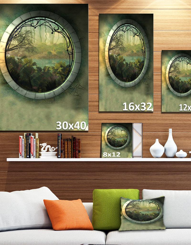 DesignQ Green Fantasy Landscape With Frame - Art Photo Canvas Print