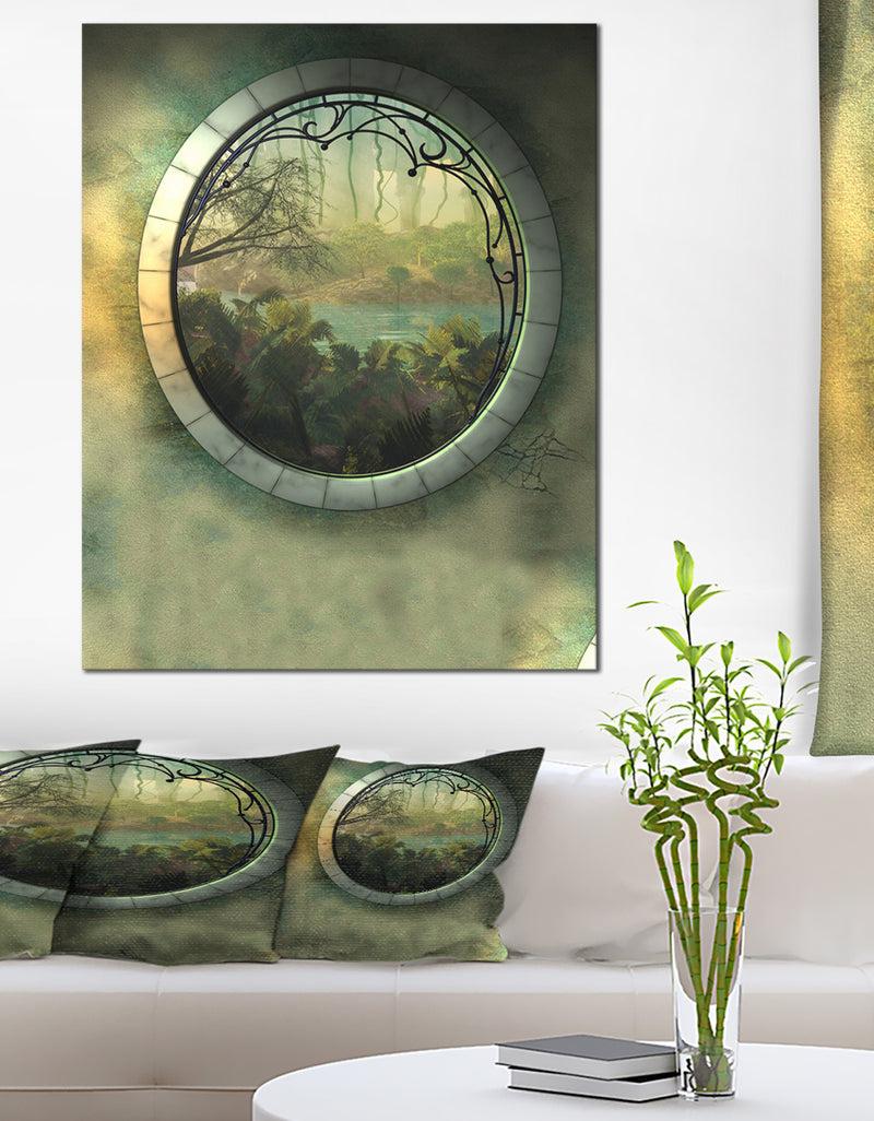 DesignQ Green Fantasy Landscape with Frame - Art Photo Canvas Print