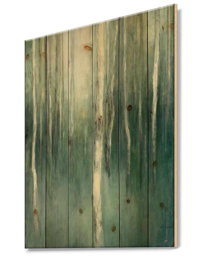 DesignQ Green Forest Dream - Traditional Landscape Print On Natural Pine Wood