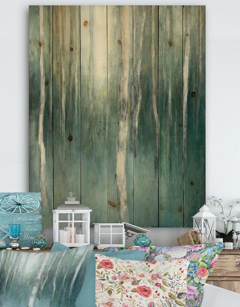 DesignQ Green Forest Dream - Traditional Landscape Print on Natural Pine Wood