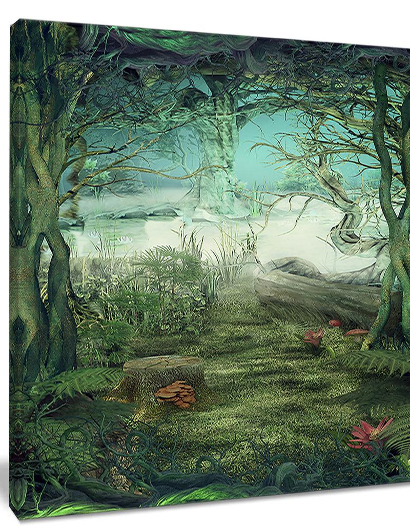 DesignQ Green Forest Glade - Landscape Art Canvas Print